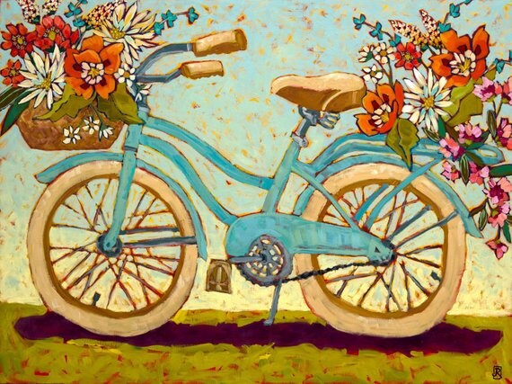painting of bicycle with flowers