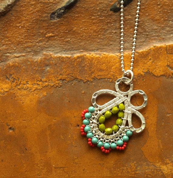 Items similar to NEW Paisley Necklace Groovy Jewelry, Silver