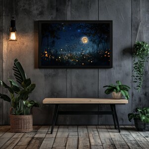 Serene Night Sky Rolled Poster | Verträumte Wandkunst | Himmlische Dekor | Moonlight Vibes | Magische Glühwürmchen Wiese Unter Vollmond Poster Art