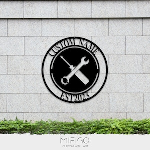 Benutzerdefinierte Metall Werkstatt Namensschild | Personalisierte Man Höhle Dekor