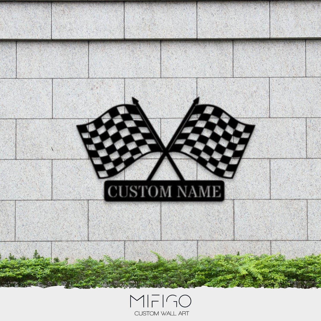 Custom Checkered Flag Racing Metal Sign | Personalized Racing Garage ...