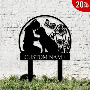 Décoration de jardin personnalisée | Décoration de jardin personnalisée | Enseigne extérieure de jardin | Art mural fleur et chien | Cadeau jardinier pour femme | Enseignes de jardin