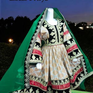 Elegant Green & Gold Afghan Dress – Handcrafted Traditional Attire