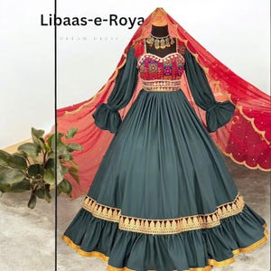 Elegant Afghan Traditional Dress – Dark Green with Embroidered Bodice