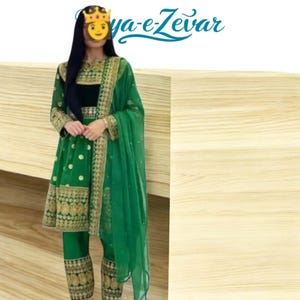 Green Afghan Dress with Indian Laces Embroidery– Libaas-e-Roya