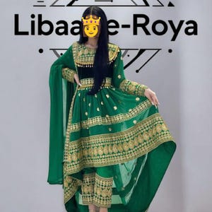 Green Afghan Long Dress with Indian Laces Embroidery– Libaas-e-Roya