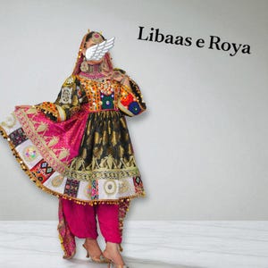 Afghan Kuchi Dress for Women – Handmade Traditional Embroidered Dress in Black, Pink & Multicolor Coin Work | Eid, Wedding, Culture wear