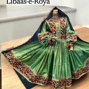 Elegant Green Afghan Dress with Traditional Hand Embroidery – Libaas-e-Roya