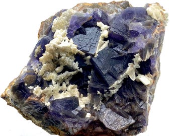 3,5 Kg Pezzo unico di grandi dimensioni! Fluorite cubica blu naturale con calcite, esemplare proveniente dal Pakistan. Per collezionisti di minerali, pezzi da esposizione o da museo.