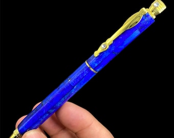 Unikatowy królewski niebieski długopis LAPIS LAZULI. Ręcznie robiony długopis/dekoracja do biura i domu.