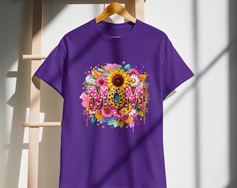 Floral MOM Shirt: Sunflower Leopard Print Mother's Day Tee