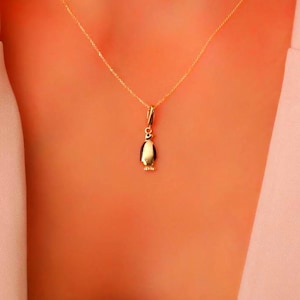 14k Solid Gold Penguin Pendant, Winter Jewelry