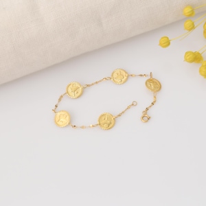 14K Solid Gold Ottoman Monogram Bracelet,Ottoman Sign Pressed Disc