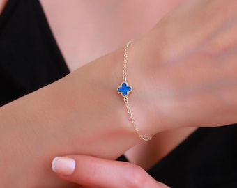 14k Gold Shamrock Bracelet, Leaf Clover Bracelet