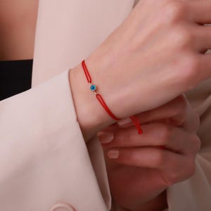 Adjustable Red String Bracelet with 14K Gold Evil Eye Charm
