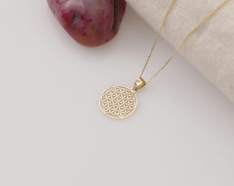 14K Solid Flower of Life Necklace,Sacred Geometry Pendant