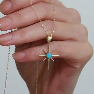 14k Solid Gold North Star Necklace,Celestial Charm,