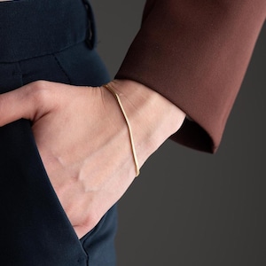 14K Solid Gold Snake Chain Bracelet,Herringbone Chain Bracelet,