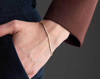14K Solid Gold Snake Chain Bracelet: Herringbone Style