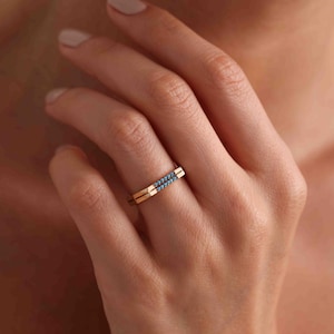 14K Solid Gold Dainty Turquoise Stone Ring, Special Design Ring