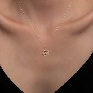 14k Real Solid Gold Tree of Life Necklace,Gold Family Necklace,