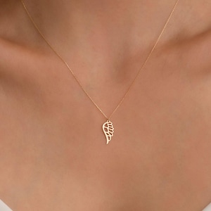 14k Solid Gold Angel Wing Pendant Necklace