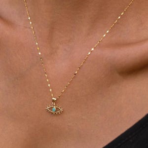 14K Gold Evil Eye Necklace,Gold Necklaces for Women,