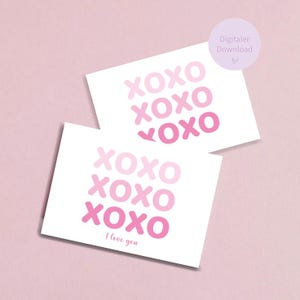 Biglietto di San Valentino digitale - XOXO Design con e senza "Ti amo" | Set di biglietti pieghevoli A6 | Biglietto d'amore minimalista da stampare