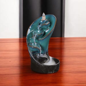 Blue Ceramic Backflow Incense Burner: Waterfall Smoke Fountain, Zen Decor