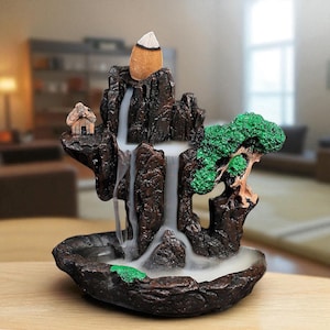 Zen Mountain Waterfall Incense Burner – Ceramic Backflow Incense Holder – Aromatherapy Smoke Fountain – Meditation Decor – Gift for Him Her