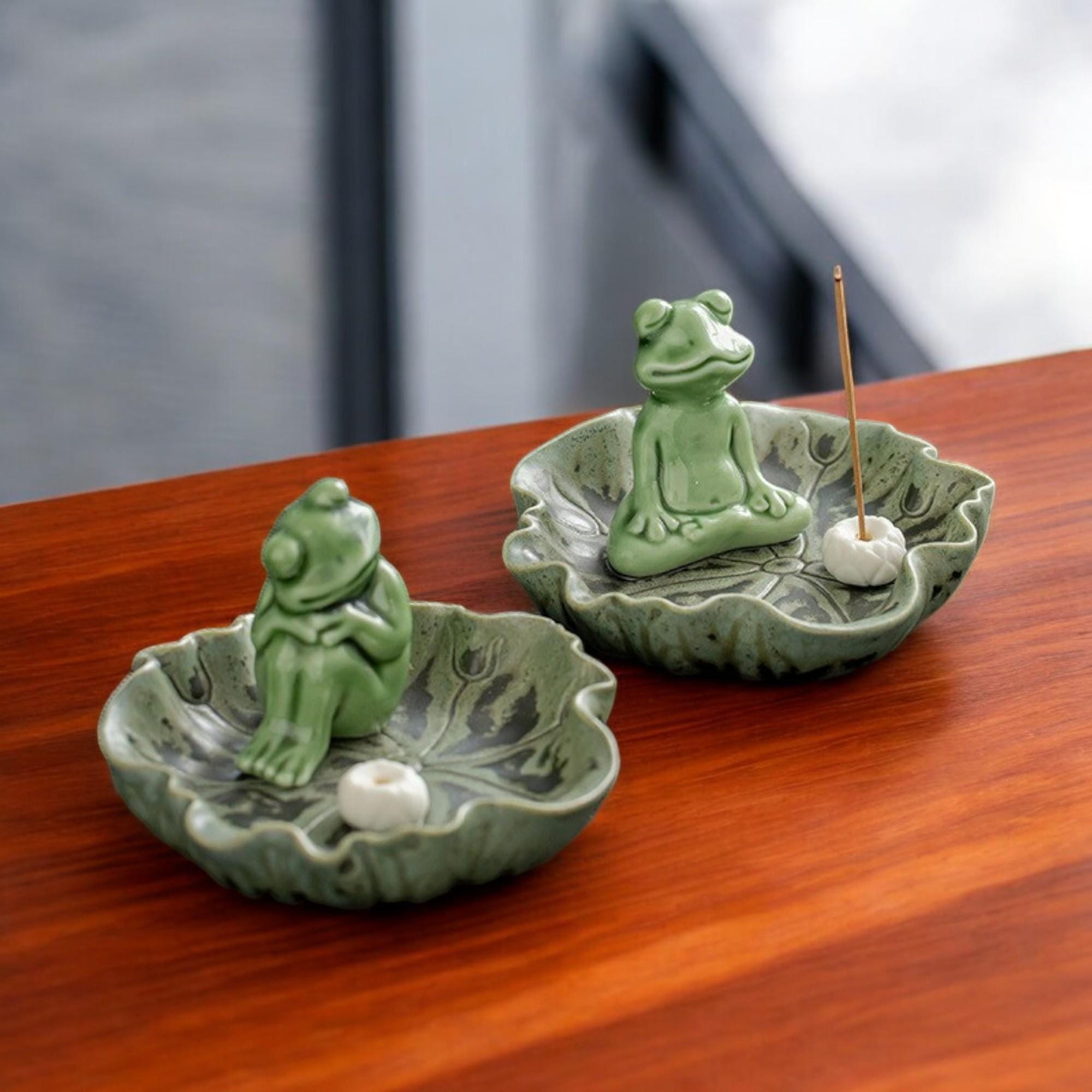 Handmade Ceramic Frog Incense Holder: Whimsical Zen Decor