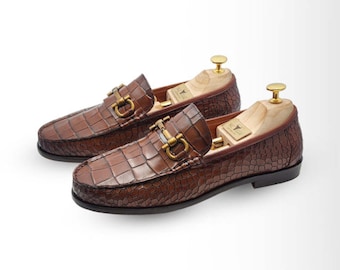 Handmade Crocodile Leather Dress Shoes: Genuine Calf Leather