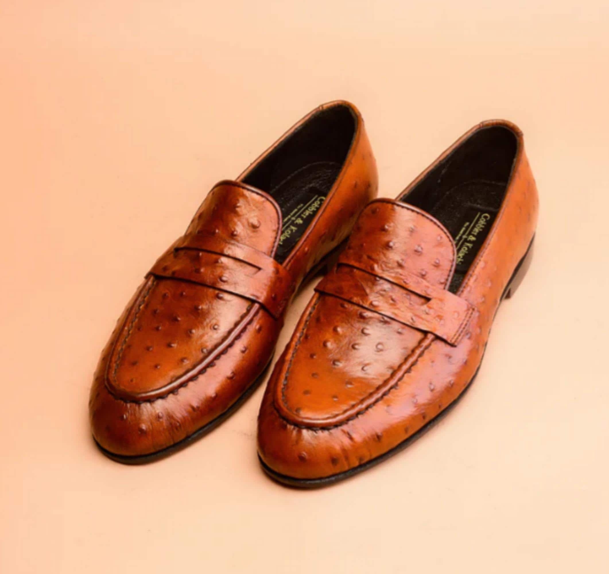 Men\'s Brown ostrich  Leather Penny Loafers Ostrich Leather Bit Loafer (Gold Bit) – Jay Butler main image 3
