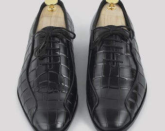 Handgefertigte Krokodilgeprägte Leder Oxford Schuhe | Herren Schuhe