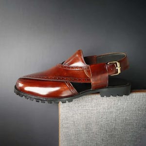 Handmade Men's Brown Leather Peshawari Chappal - Handmade Leather Sandals , Peshawri Sandals, Leather Footwear, Gift for him, Gift for Bf