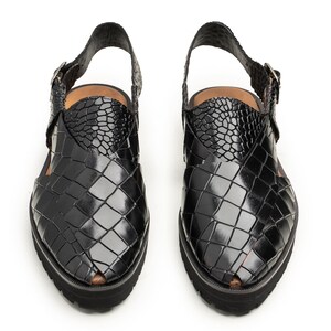 Handmade Black Crocodile Pattern Peshawari Sandals – Men’s Leather Traditional image 6
