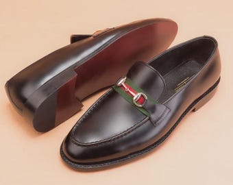 Handmade Black Leather Loafers: Men's Formal Dress Shoes