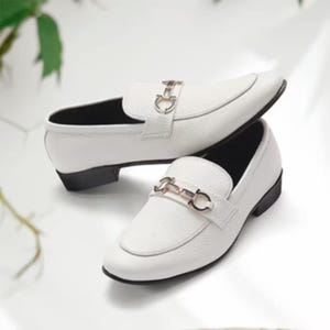 Handmade Leather White  Loafers Slip on Shoes for Men&#39;s Dress Shoes, Fashion Shoes, Business Casual Shoes
