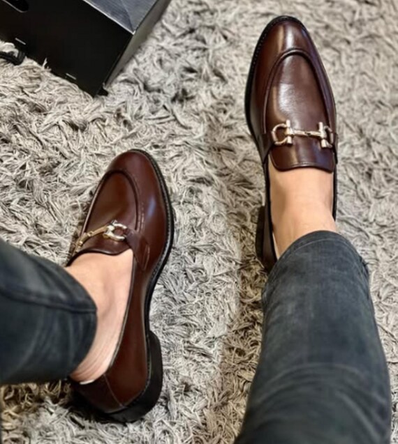 Brown Leather Loafers Slip-On Moccasin Style KAQ Men Casual Slip On Loafers, Comfortable Faux Leather  main image 4