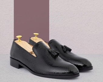 Handmade Genuine Leather Tassel Loafers - Slip-On Dress Shoes