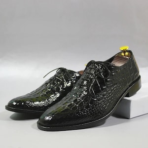 Men’s Black Oxford Dress Shoes – Alligator Textured Leather Formal Shoes