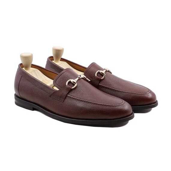 Handmade Mens Oxblood Leather Penny Loafers | Burgundy Slip-On Shoes