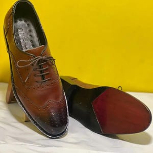 Men&#39;s Handmade Genuine Brown Leather Lace Up Oxford Brogue Formal Dress Shoes