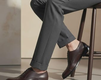 Handmade Brown Leather Cap Toe Oxford Shoes: Men's Brogue Dress Shoes