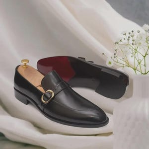Genuine Leather Handmade Single Monk Shoes Men