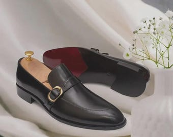 Scarpe da uomo in vera pelle fatte a mano con fibbia singola
