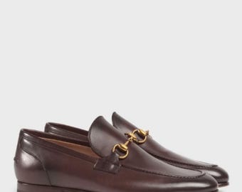 Handmade Brown Horsebit Loafers Men Leather Luxury Slip On Formal Dress Shoes