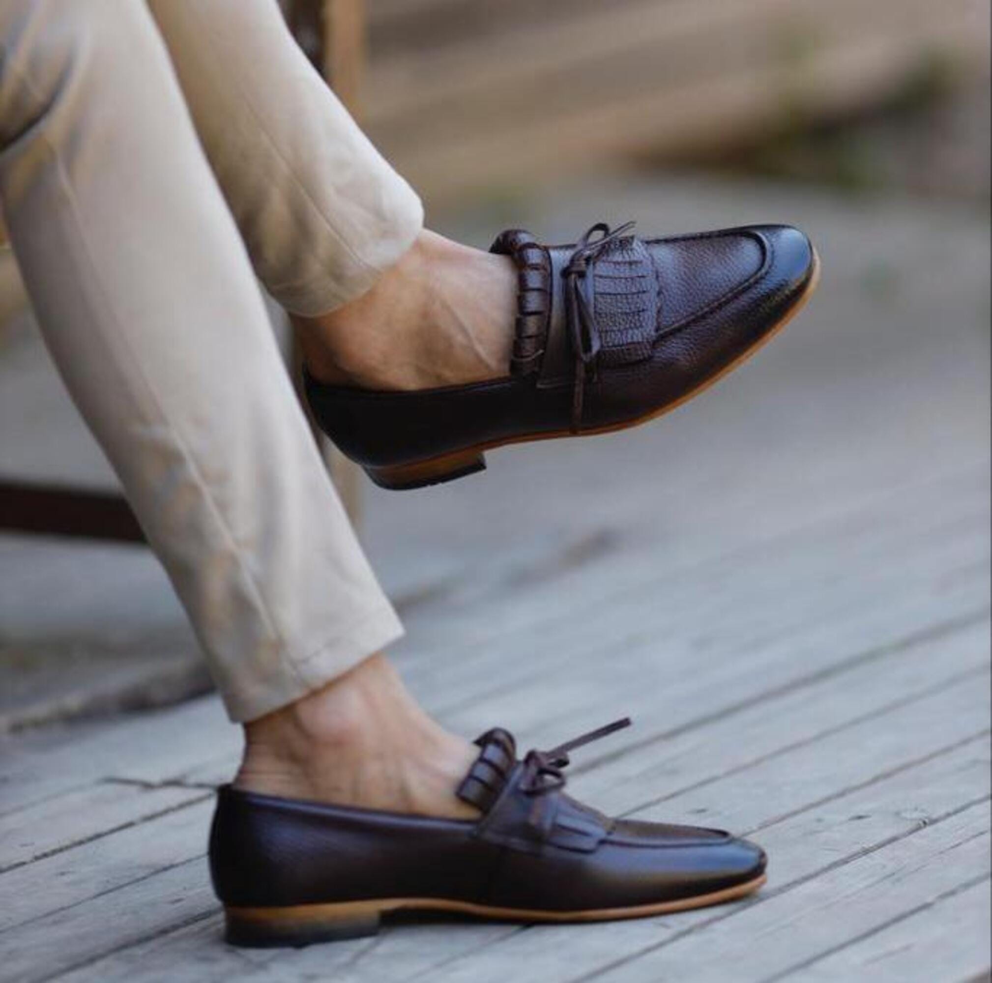 Handmade shoes loafers with kilted Reno Black Kilt Loafers - Elegant Leather Shoes for Every  main image 3