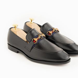 Bespoke Shoes Making Handmade Men&#39;s Black Leather Slip On Moccasin Wedding Office Dress Shoes