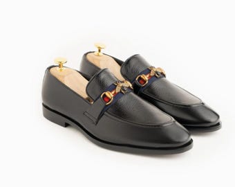 Bespoke Shoes Making Handmade Men&#39;s Black Leather Slip On Moccasin Wedding Office Dress Shoes